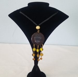 Wood Pendant Beaded Necklace